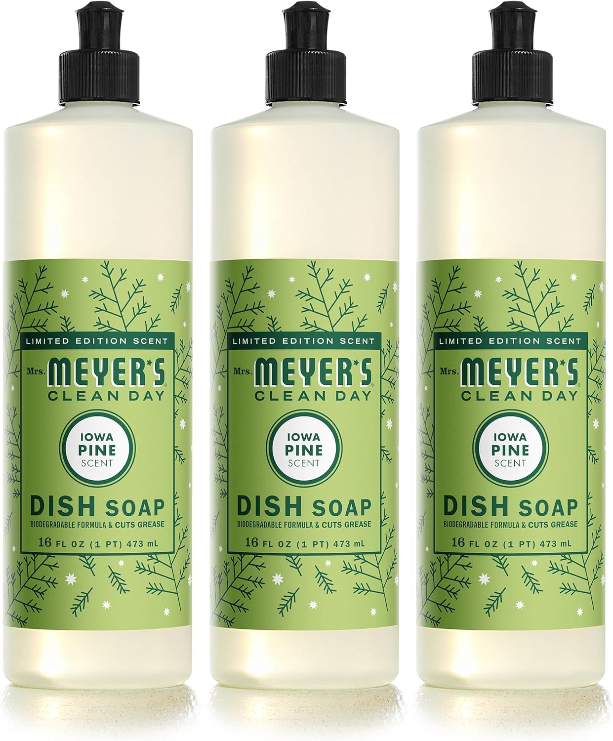 MRS. MEYER'S CLEAN DAY Liquid Dish Soap, Biodegradable Formula, Limited Edition Iowa Pine, 16 fl. oz - Pack of 3