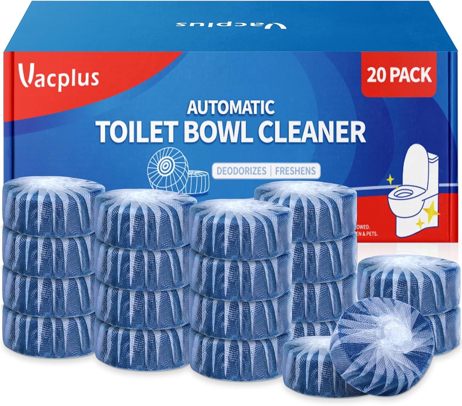 Vacplus Toilet Bowl Cleaner Tablets 20 Pack, Automatic Cleaners With Fresh Scent, Slow-Releasing Toilet Tank Cleaners For Deodorizing & Descaling, Household Toilet Cleaners Against Tough Stains