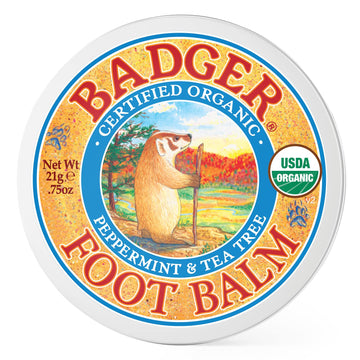 Badger - Foot Balm, Peppermint & Tea Tree, Heel Balm For Dry Cracked Feet, Certified Organic, Foot Balm With Essential Oils, Extra Virgin Olive And Jojoba Oils, 0.75 Oz