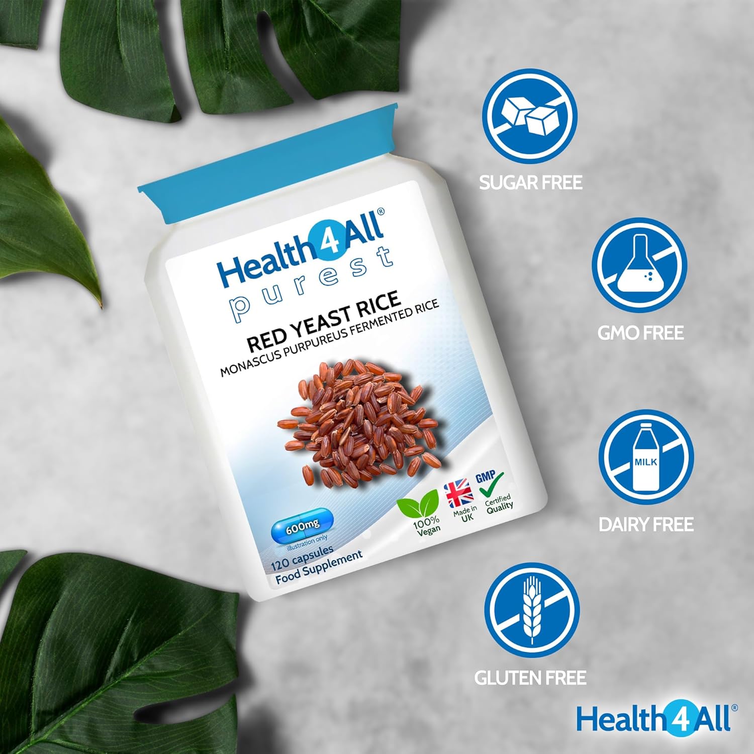 Health4All Red Yeast Rice with CoQ10, 2.99mg monacolin k per Tablet, 5 Months Supply 150 Tablets, Cholesterol Lowering Supplement, Vegan, Gluten Free, Citrinin Free | Made in UK : Amazon.co.uk: Health & Personal Care
