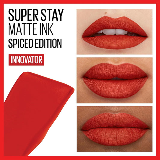 Maybelline Super Stay Matte Ink Liquid Lipstick Makeup, Long Lasting High Impact Color, Up To 16H Wear, Innovator, Cardinal Red, 1 Count