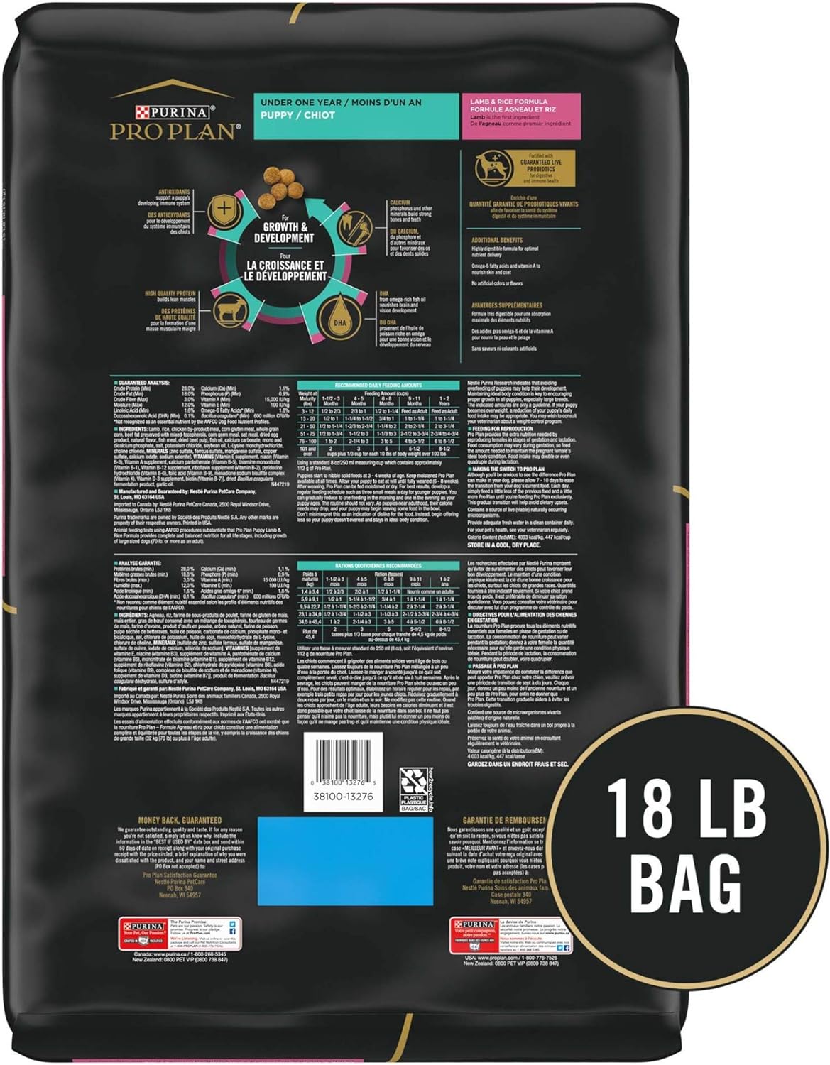 Purina Pro Plan High Protein Puppy Food DHA Lamb & Rice Formula - 18 lb. Bag : Health & Household