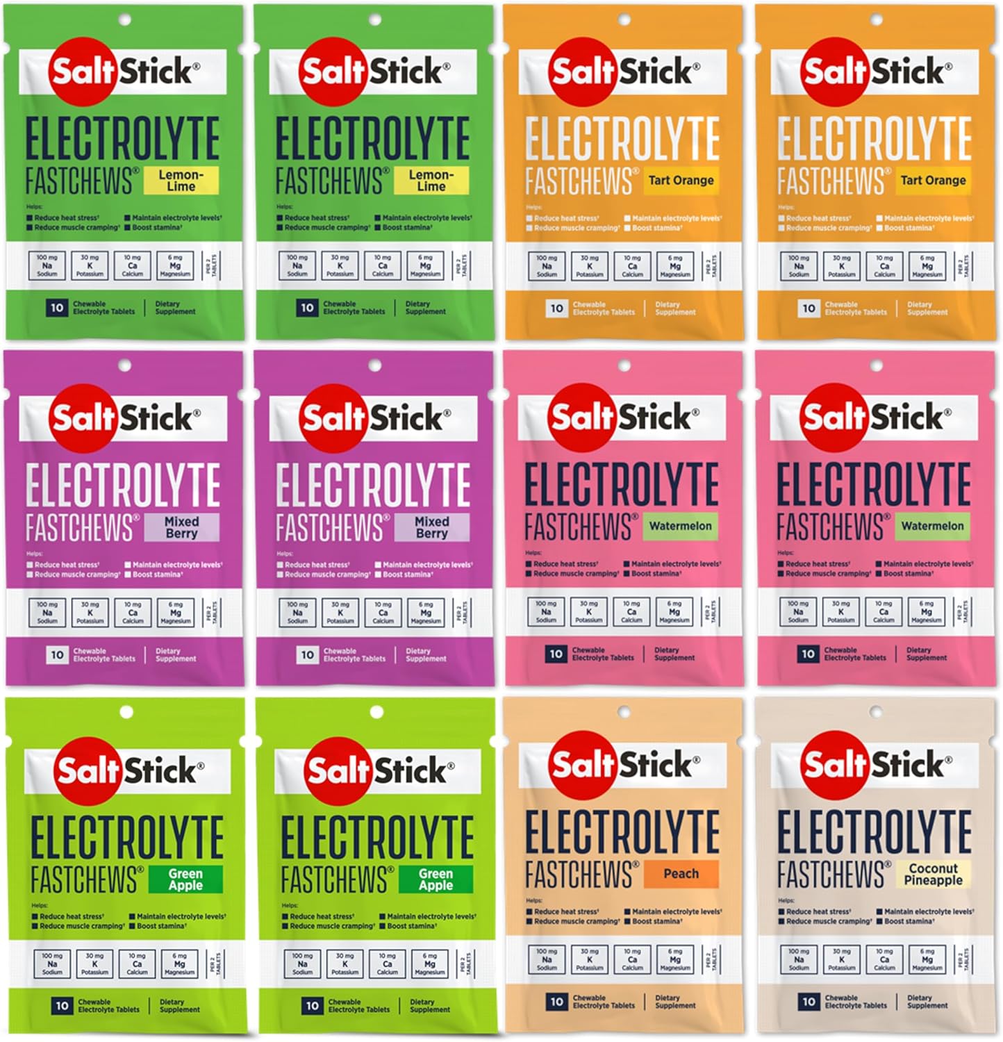 Saltstick Electrolyte Fastchews Chewable Tablets | 120 Tablets - Variety Pack | Salt Tablets For Runners, Sports Nutrition, Hydration Tablets, Electrolyte Chews | 12 Packets Of 10 Tablets Each