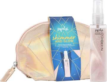 Impulse Shimmer And Glow Fragrance Gift Set With Festival Essentials, Body Mist And Seashell Make Up Bag