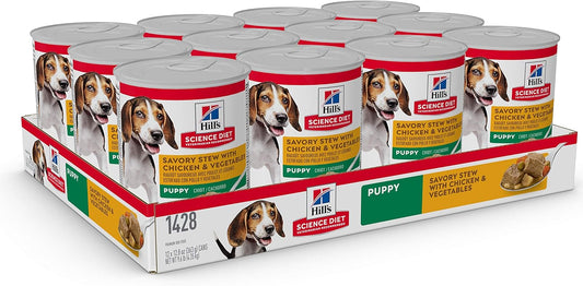 Hill'S Science Diet Puppy, Puppy Premium Nutrition, Wet Dog Food, Chicken & Vegetables Stew, 12.8 Oz Can, Case Of 12