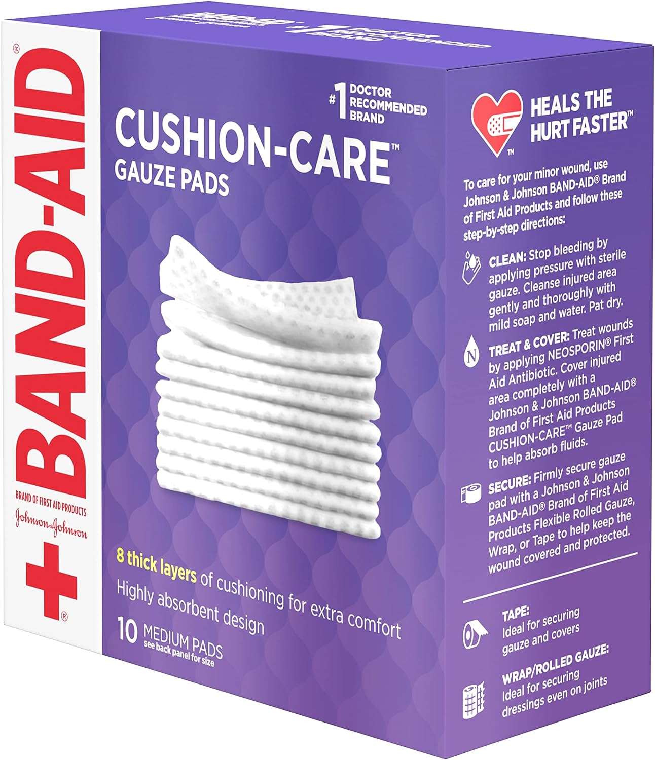 Band-Aid Brand Cushion Care Non-Stick Gauze Pads, Individually-Wrapped, Medium, 3 in x 3 in, 10 ct : Health & Household