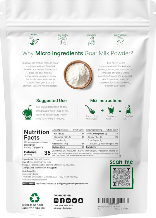 Goat Milk Powder, 2 Lb | Grass Fed Source, Australian Farm Derived, Unadulterated Formula, Easily Digested | Rich In Protein, Calcium, & Probiotics | Non-Gmo, Gluten Free, Pet Friendly