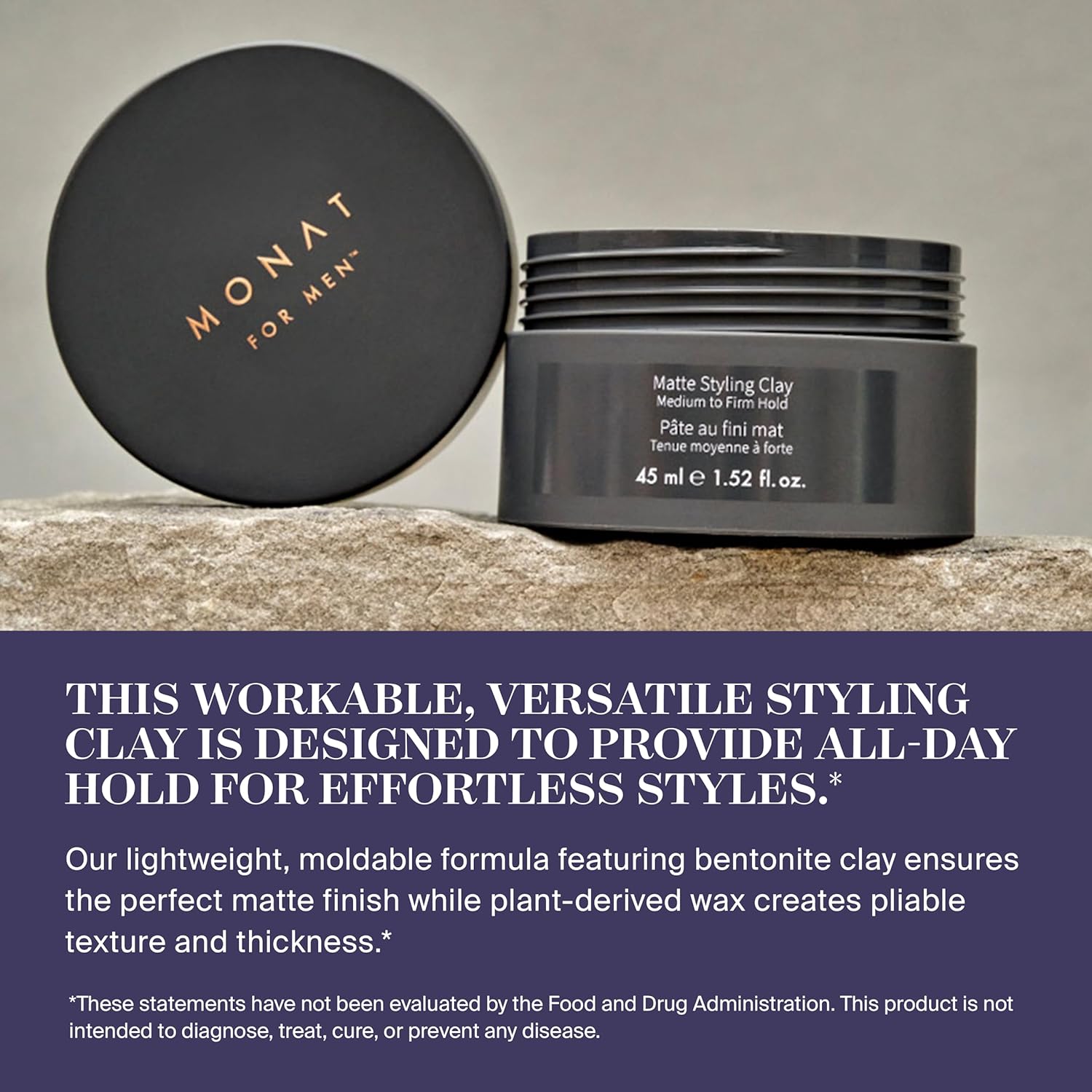 MONAT For Men Matte Styling Clay - Water and-clay-Based Hair Paste for Men Designed to Create Thicker-looking Hair. Easy-to-Shape Matte Clay Hair Styling Products - Net Wt. 45 ml / 1.52 fl. oz. : Beauty & Personal Care