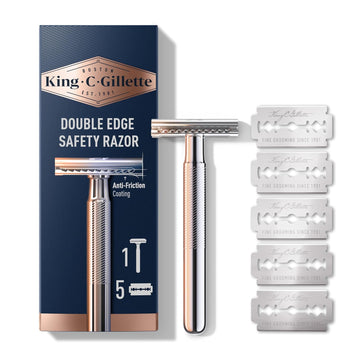 King C. Gillette Safety Razor With Chrome Plated Handle And 5 Platinum Coated Double Edge Safety Razor Blade Refills