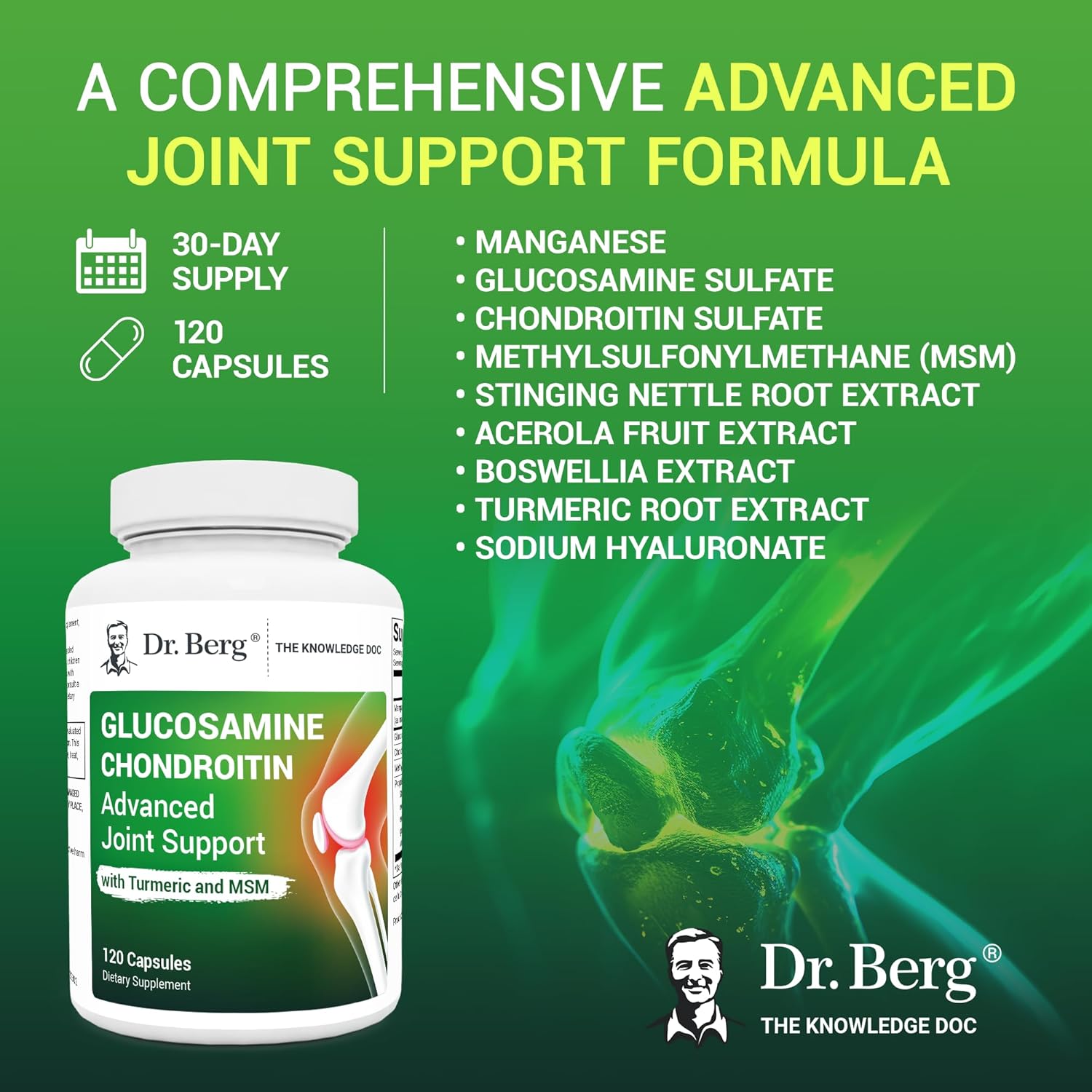 Dr. Berg Glucosamine Chondroitin MSM Turmeric & Boswellia - Advanced Joint Support Supplement with 1500 mg Glucosamine Sulfate - Includes 120 Capsules : Health & Household