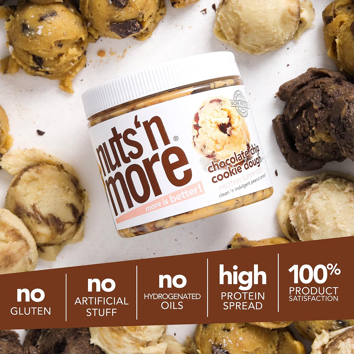 Nuts ‘N More Chocolate Chip Cookie Dough Peanut Butter Spread - High Protein, Low Carb, Low Sugar, Gluten Free, Non-Gmo, All-Natural Nut Butter Snack (15Oz Jar) : Grocery & Gourmet Food