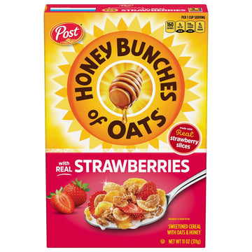 Post Honey Bunches of Oats with Strawberries Breakfast Cereal, Honey Oats and Strawberry Cereal, 11 OZ Box