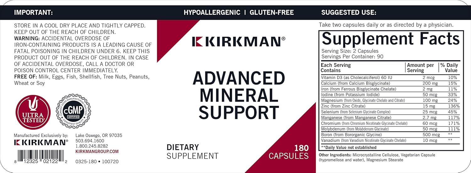 Kirkman Advanced Mineral Support - 180 Capsules : Health & Household