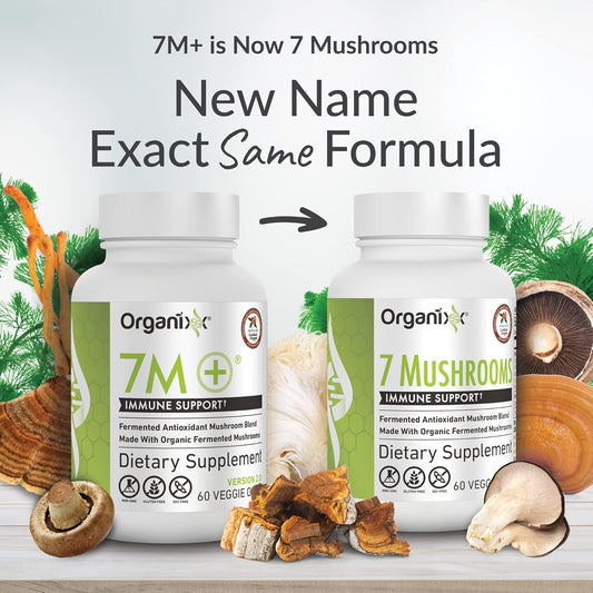 Organixx Organic Mushroom Supplement, 7 Types Of Fermented Mushrooms, Lions Mane, Shiitake, Cordyceps, Turkey Tail, Cordyceps, Reishi, For Immune Support, Digestion Support, 60 Vegetarian Capsules