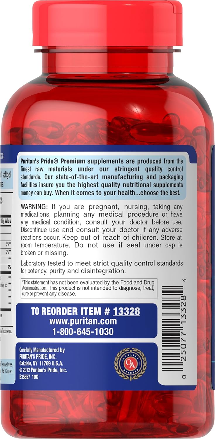 Puritan's Pride Omega-3 Fish Oil 1200mg, 200 softgels (13328) : Health & Household