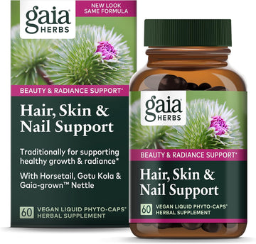 Gaia Herbs Hair, Skin & Nail Support - Helps Promote Healthy Skin, Hair Growth & Nail Growth - With Horsetail, Alfalfa, Burdock, Gotu Kola & Nettle - 60 Vegan Liq Phyto-Capsules (15-Day Supply)
