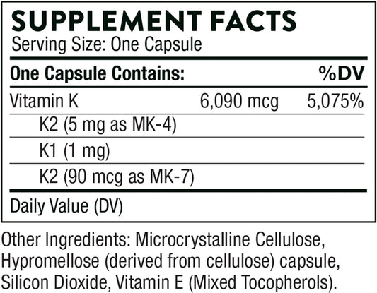 Thorne Vitamin K (Formerly 3-K Complete) - Vitamins K1 And K2 (As Mk-4 And Mk-7) - Supports Strong Bones - 60 Capsules