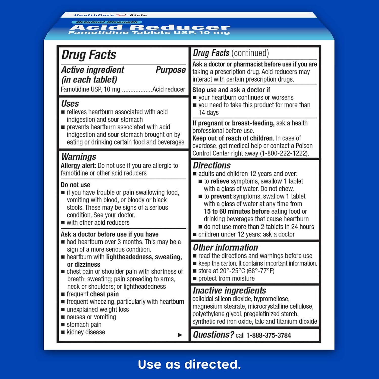 Healthcareaisle Famotidine 10 Mg - 180 Tablets - Original Strength Acid Reducer - Prevents And Relieves Heartburn Due To Acid Indigestion : Health & Household