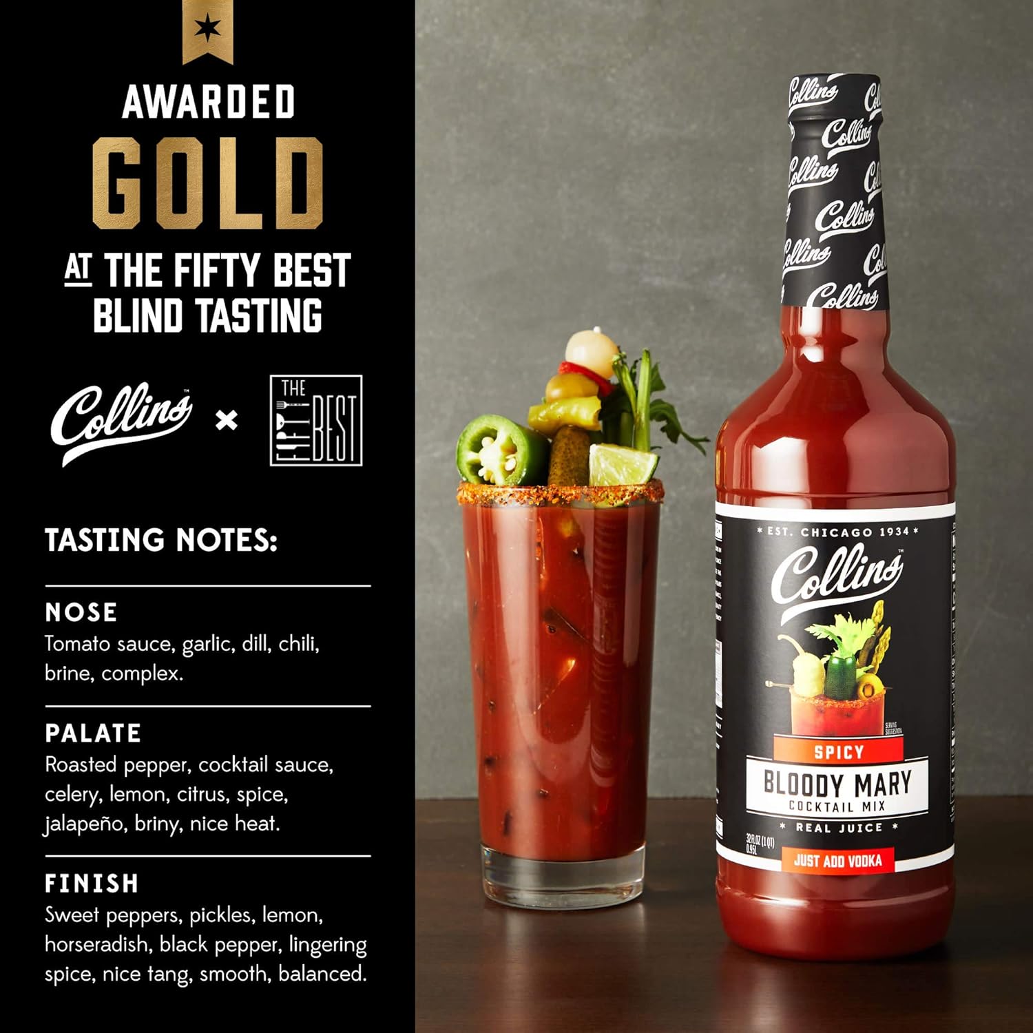 Collins Spicy Bloody Mary Mix, Made With Tomato, Garlic, Worcestershire, Horseradish, Cayenne and Other Spices, Brunch Cocktail Recipe, Bartender Mixer, Drinking Gifts, Home Cocktail bar, 32 fl oz : Clothing, Shoes & Jewelry