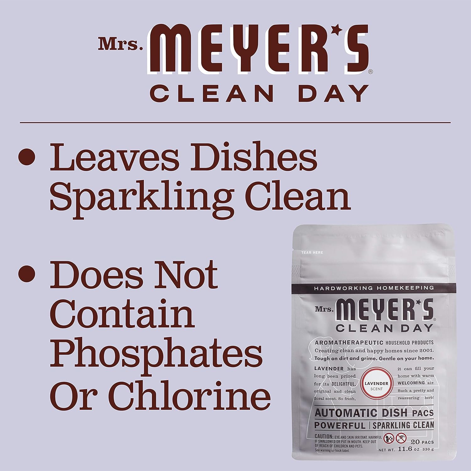 MRS. MEYER'S CLEAN DAY Automatic Dishwasher Pods, Lavender, 20 Count : Health & Household