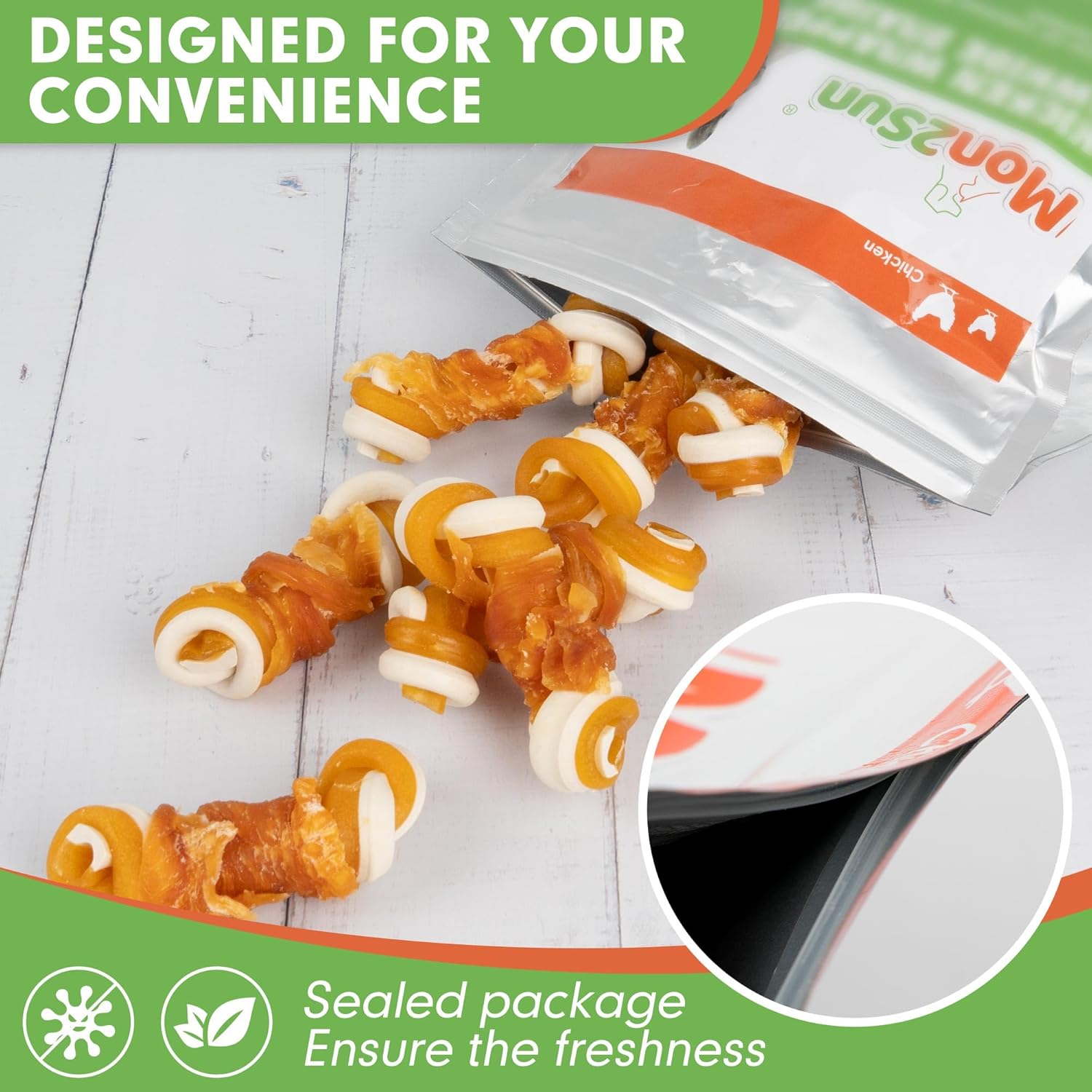 MON2SUN 2.5" Rawhide Free Dog Treats with Mixed Vegetables, Chicken Wrapped Mini Knot Bones for Small Dogs, Healthy Dog Snakcs for Balanced Nutrition, 10.6oz : Pet Supplies
