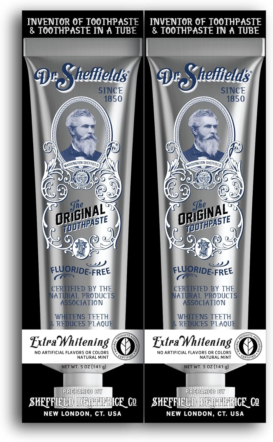 Dr. Sheffield’s Certified Natural Toothpaste (Extra-Whitening) - Great Tasting, Fluoride Free Toothpaste/Freshen Your Breath, Whiten Your Teeth, Reduce Plaque (2-Pack)