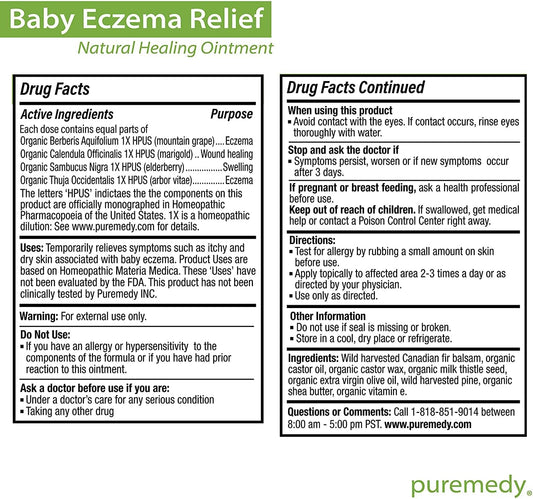 Puremedy Baby Eczema Treatment Relief Salve - Vegan, Homeopathic Remedy for Temporary Soothing Relief of Itchy, Dry Skin (2oz)