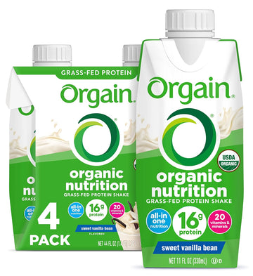 Orgain Organic Nutritional Protein Shake, Vanilla Bean - 16G Grass Fed Whey Protein, Meal Replacement, 20 Vitamins & Minerals, Fruits & Vegetables, Gluten Free, Non-Gmo, 11 Fl Oz (4 Pack)