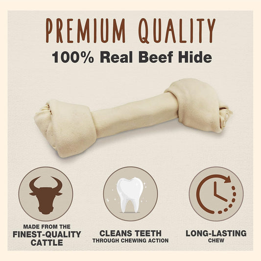 Cadet Premium Grade Beef Hide For Dogs, Long Lasting Rawhide Knotted Bones Single Ingredient Dog Chews, 8"-9" Dog Bones, 3 Pack