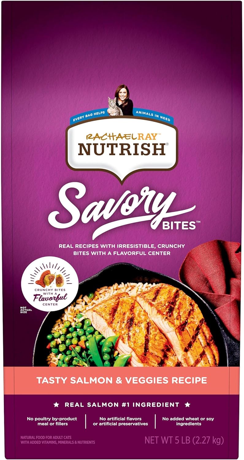 Rachael Ray Nutrish Savory Bites Dry Cat Food, Tasty Salmon & Veggies Recipe, 5 Pound Bag