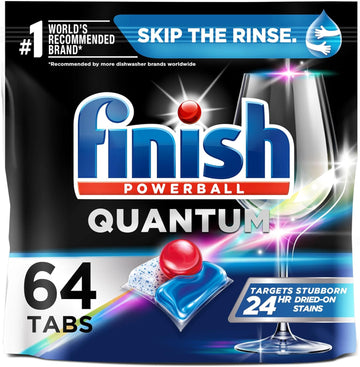 FINISH Quantum Powerball, Dishwasher Pods, Dishwasher Detergent Liquid, Dishwasher Soap, Advanced Clean & Shine, 64ct Dishwasher Tablets