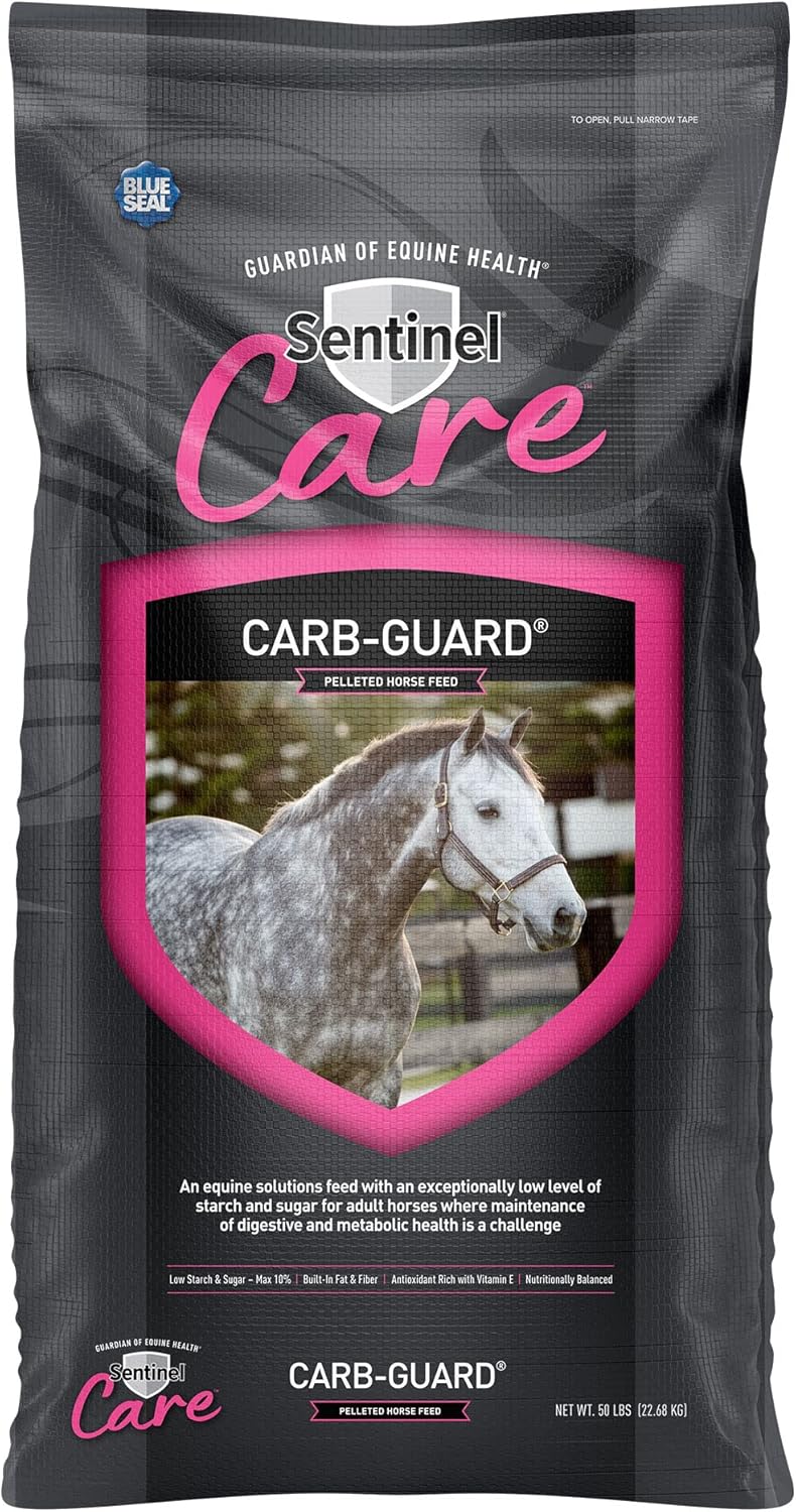 Blue Seal Sentinel Care Carb-Guard, Premium Pelleted Horse Feed, Low Starch & Sugar, 50 Pound Bag