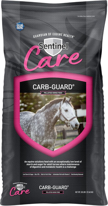 Blue Seal Sentinel Care Carb-Guard, Premium Pelleted Horse Feed, Low Starch & Sugar, 50 Pound Bag