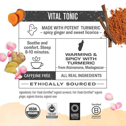 Numi Organic Three Roots Turmeric Tea, 12 Tea Bags (Pack Of 3) With Ginger, Licorice, Rose, Caffeine Free, Packaging May Vary