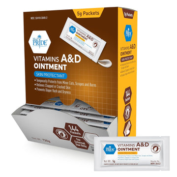Med Pride Vitamins A&D Ointment Diaper Rash Cream Packets Adults Ad Skin Protectant 5G Packets 144 Ct Lanolin & Petrolatum For Chafing Cuts Dry Skin