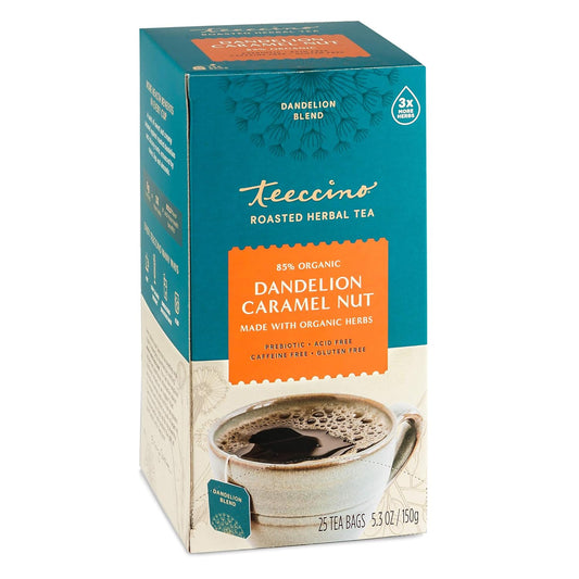 Teeccino Dandelion Root Tea Sampler - Caramel Nut, Mocha Mint, Coconut - Caffeine-Free, Roasted Herbal Tea With Prebiotics, Gluten Free - 25 Tea Bags (Pack Of 3)