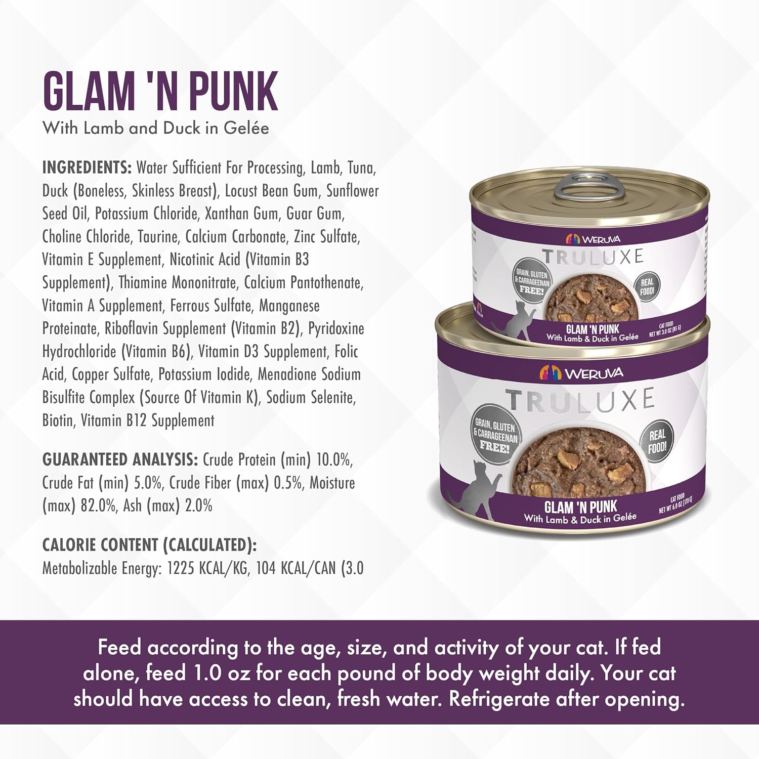 Weruva Truluxe Cat Food, Glam 'N Punk with Lamb & Duck in Gelée, 3Oz Can (Pack of 24) : Pet Supplies