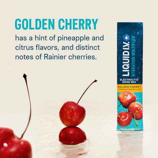 Liquid I.V.® Hydration Multiplier® - Golden Cherry - Hydration Powder Packets | Electrolyte Powder Drink Mix | Convenient Single-Serving Sticks | Non-Gmo | 16 Servings (Pack Of 1)