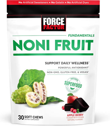 Force Factor Noni Fruit Chews For Immunity And Skin Health Support, Noni Juice Supplement, Plant-Based Antioxidant Superfood Chews, Gluten-Free, & Vegan, Apple Berry Flavor, 30 Soft Chews