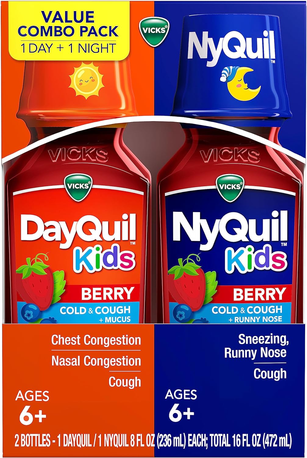 Vicks DayQuil & NyQuil Kids Berry Cold & Cough Medicine Combo Pack, Daytime & Nighttime Relief