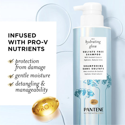 Pantene Nutrient Blends Hydrating Glow With Baobab Essence Sulfate-Free 14.9 Oz Shampoo, 13.5 Oz Conditioner, Intense Rescue Shot Treatment 0.5 Oz For Dry Hair