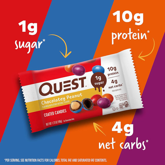 Quest Nutrition Coated Candies, Chocolatey Peanut, 1g Sugar, 10g Protein, 4g Net Carbs, Gluten Free, Keto Friendly, 12 Count
