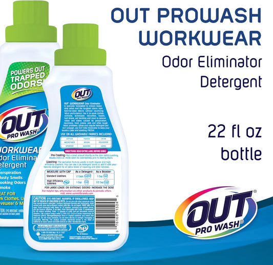 Out Prowash Workwear Odor Eliminator And Stain Remover Laundry Detergent, Great For Work Clothes, Uniforms, Active Wear, And More, 22 Ounce Bottle