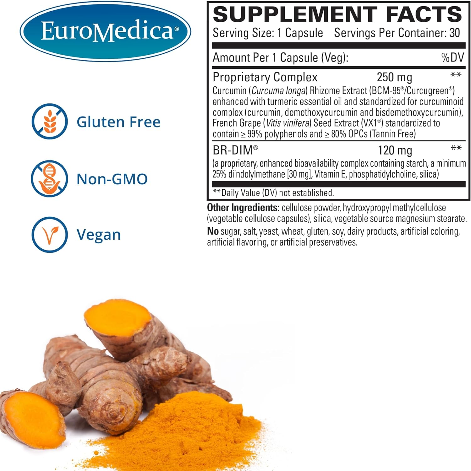 Euromedica DIM + Curcumin - 30 Capsules - Healthy Estrogen Metabolism - Clinically Studied BR-DIM, Curcumin & French Grape Seed VX1 - Non-GMO, Vegan - 30 Servings : Health & Household