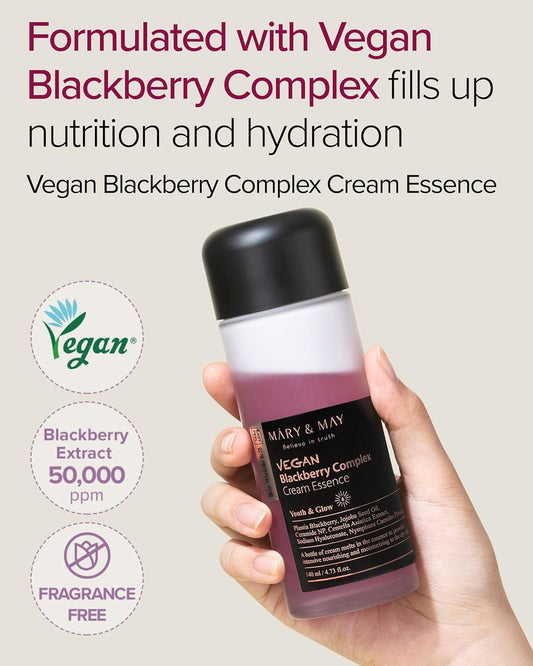 Mary&May Vegan Blackberry Complex Cream Essence - Intense Hydrating & Soothing Face Essence - Fragrance-Free, Hypoallergenic, Deep Moisture, Anti-Aging, Boost Elasticity, Korean Skincare, 4.73 Fl.Oz