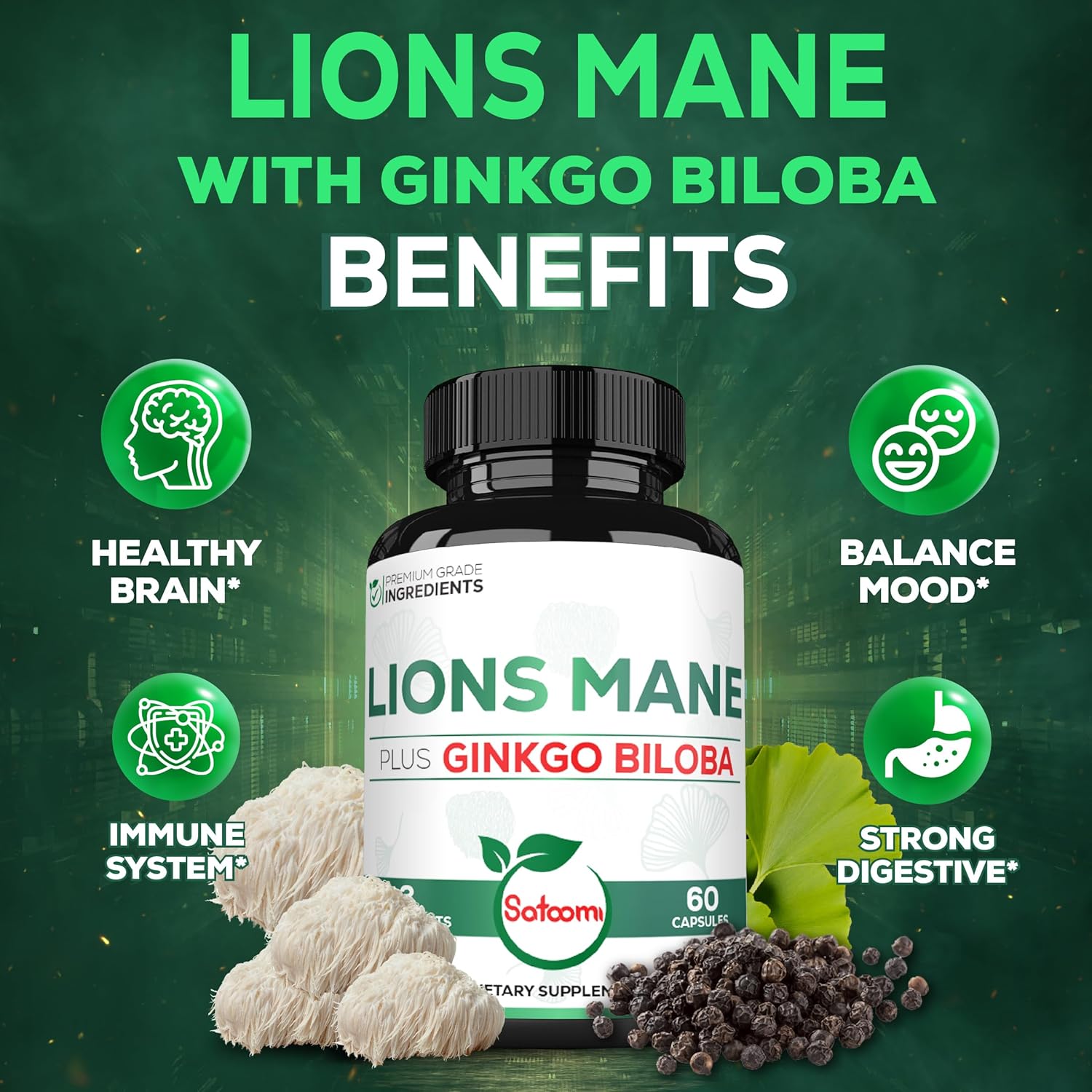 Satoomi Lions Mane Supplement Capsules With Ashwagandha Supplement - 270 Capsules - High Concentrated For Restful Mind, Brain Health, Immune System & Focus Support - Gluten-Free, Non-Gmo : Health & Household