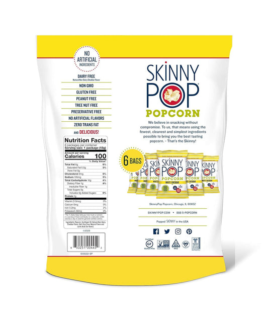 Skinnypop White Cheddar Popcorn, Skinny Pack, Gluten Free, Non-Gmo, Healthy Popcorn Snacks, Skinny Pop, 0.65 Oz Individual Snack Size Bags, 10 Packs (6 Bags Per Pack)