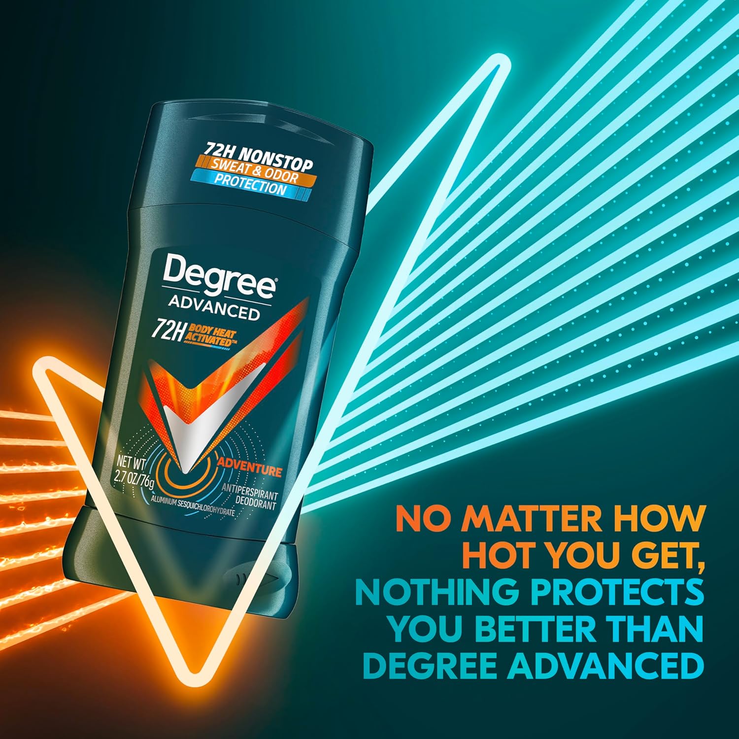 Degree Men Antiperspirant Deodorant Adventure 72-Hour Sweat and Odor Protection Antiperspirant For Men With Body Heat Activated Technology 2.7 oz : Beauty & Personal Care