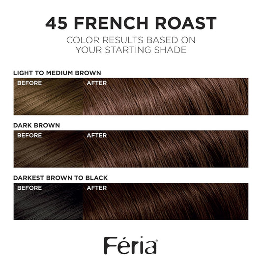 L'Oreal Paris Feria Multi-Faceted Shimmering Permanent Hair Color, 45 French Roast (Deep Bronzed Brown), Pack Of 1, Hair Dye