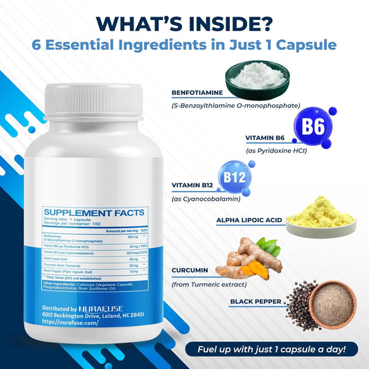 Liposomal Benfotiamine With Vitamin B6, Vitamin B12, Alpha Lipoic Acid, Curcumin - Support Healthy Metabolism, Energy Levels- Made And Tested In The Usa